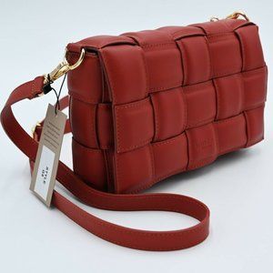 Unica Firenze Red Woven Leather Crossbody Bag NEW